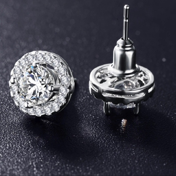 Cubic Zirconia Halo Stud Earrings - Picture 6 of 8